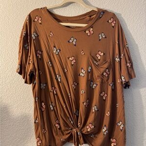 Butterfly Print Brown Women's Top